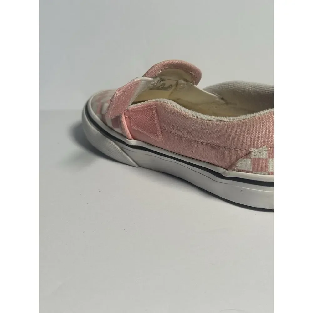 Vans Classic Slip On V Pink White Checkerboard Toddler Shoes Size 9.5